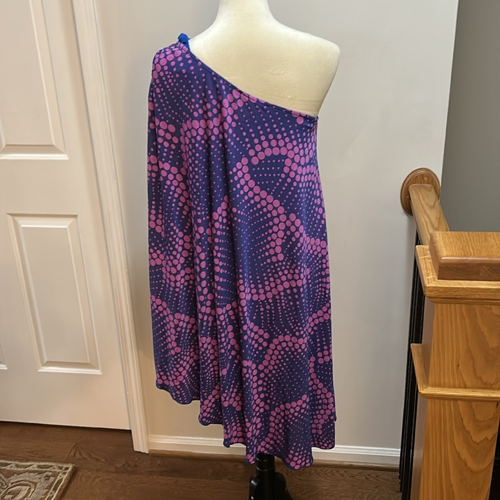 Purple and Pink One-Shoulder Dress funky abstract dot print size small - Picture 8 of 14